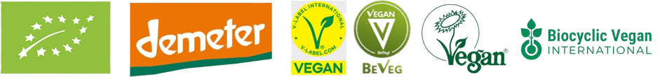 Certificeringslogo's voor biologische, biodynamische en veganistische wijnen